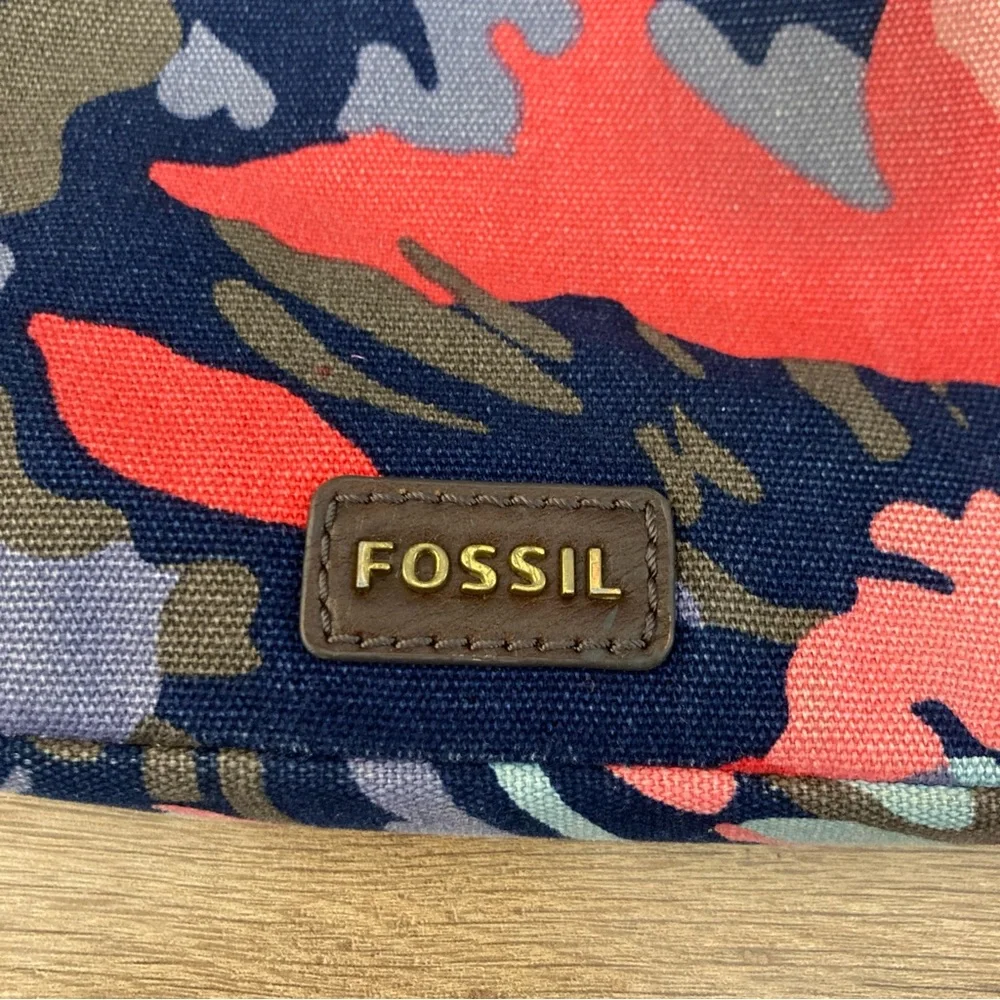Fossil Jenna Floral Crossbody Canvas Leather Bag Blue Multicolor